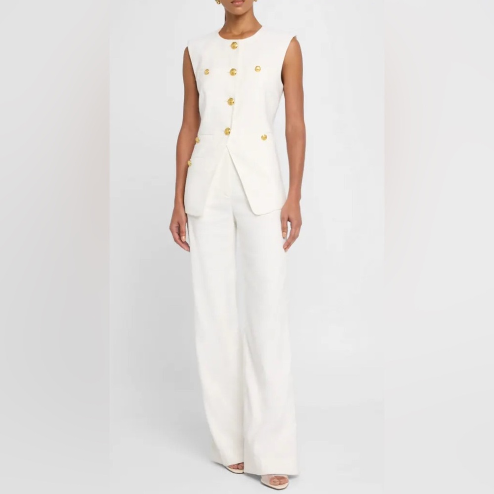 Tamara Linen Vest Off-White Single-Breasted Split-Hem Vest